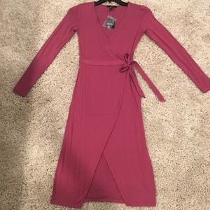 Rose pink long sleeve wrap dress